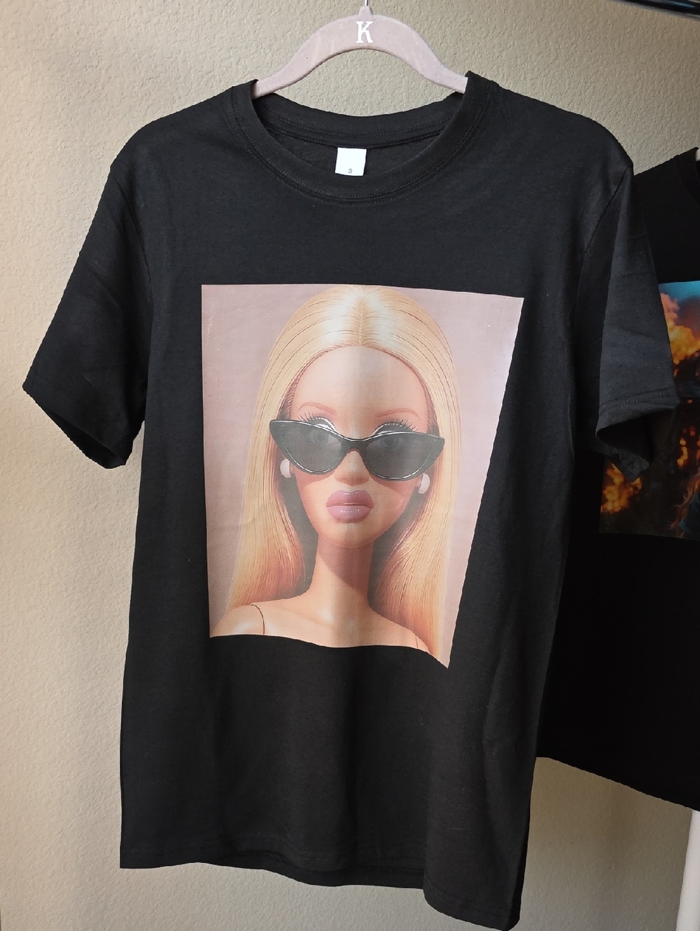 Black Graphic Barbie Tee with Blonde Portrait Print Size S